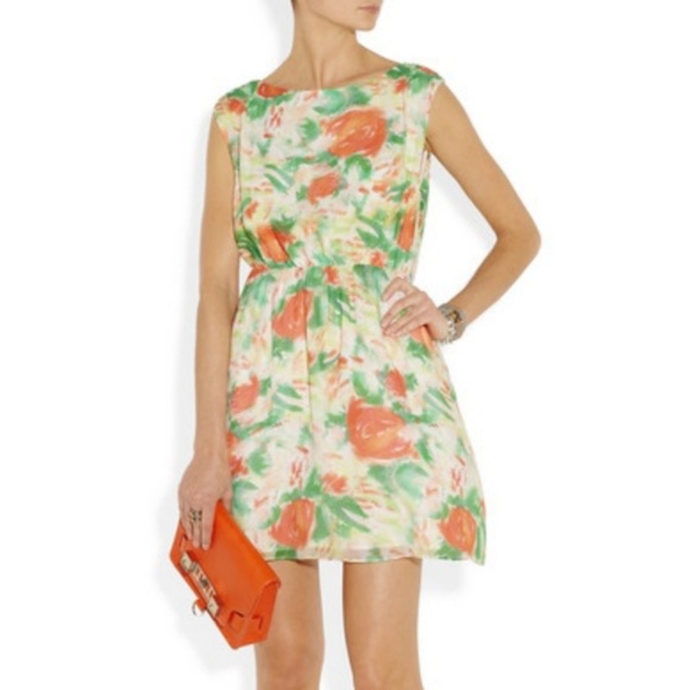 Alice + Olivia Silk Watercolor Floral Print Dress - Picture 2 of 11